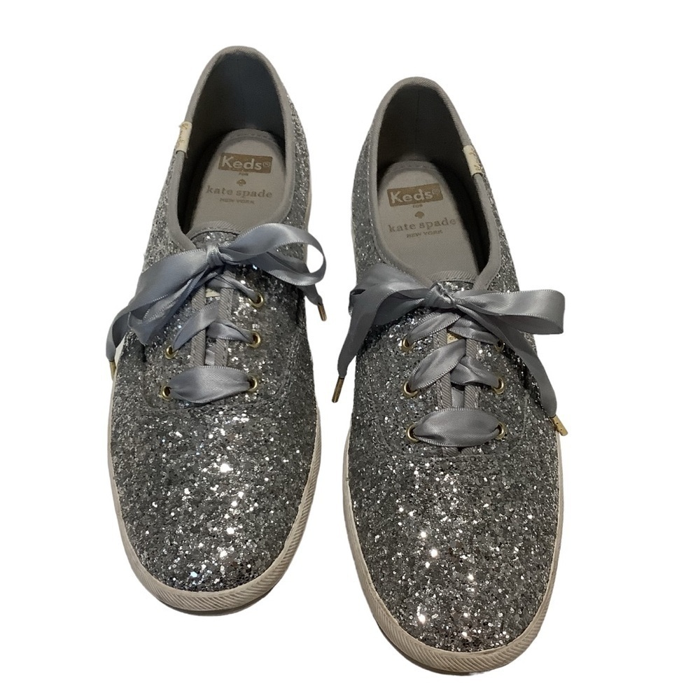 KEDS x KATE SPADE Champion Silver Glitter Sneakers Size 9